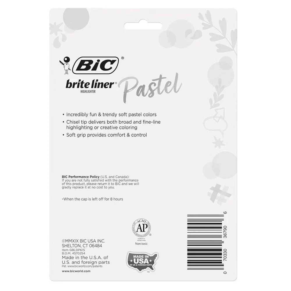 BIC Brite Liner Grip‎ Pastel Highlighters Chisel Tip 6-Count 3-Pack 18 Total